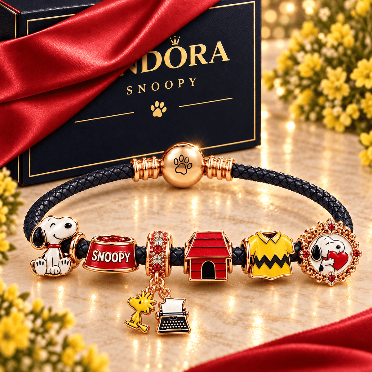 SNPY Braided Leather Charm Bracelet Set NHVH